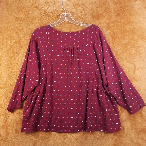 MAEVE Womens Top Medium Maroon Pullover Swiss Polka Dot Dottie ANTHROPOLOGIE - Picture 8 of 11